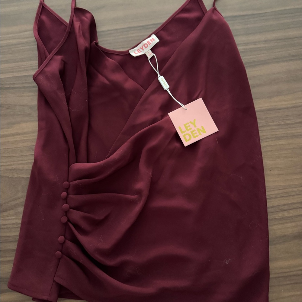 Leyden Red Asymmetrical Ruched Camisole